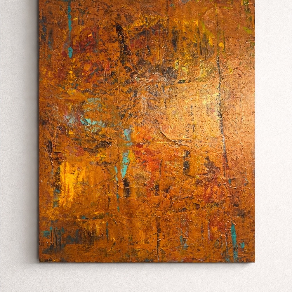 Original Textured Abstract Painting 16x20 Modern Acrylic Moody Orange Earth Tone